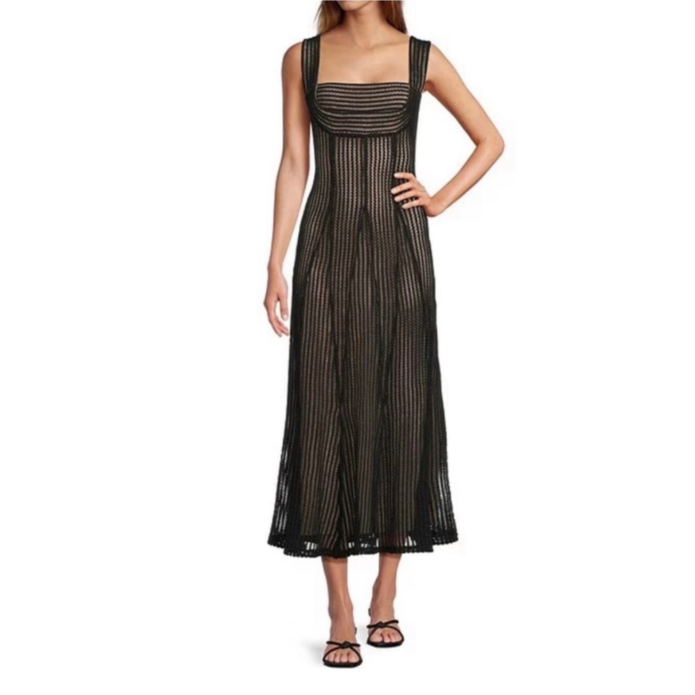 Antonio Melani Dress XL Black Tan Open Knit Mesh Square Neck Sleeveless Women